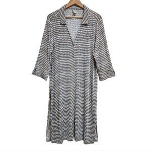 Chico's Tunic Duster Women XL Black White Knit Geometric Button Travelers Slinky